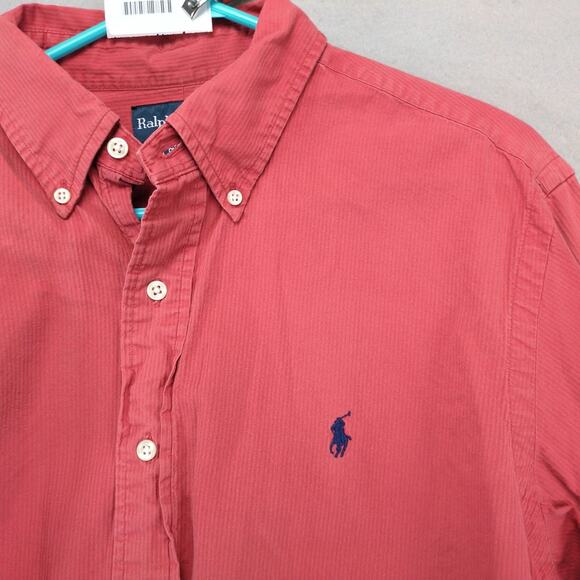 Vtg Ralph Lauren Rust Button Down Long Sleeve Shirt Men's L Custom Fit Navy Pony - Picture 5 of 10